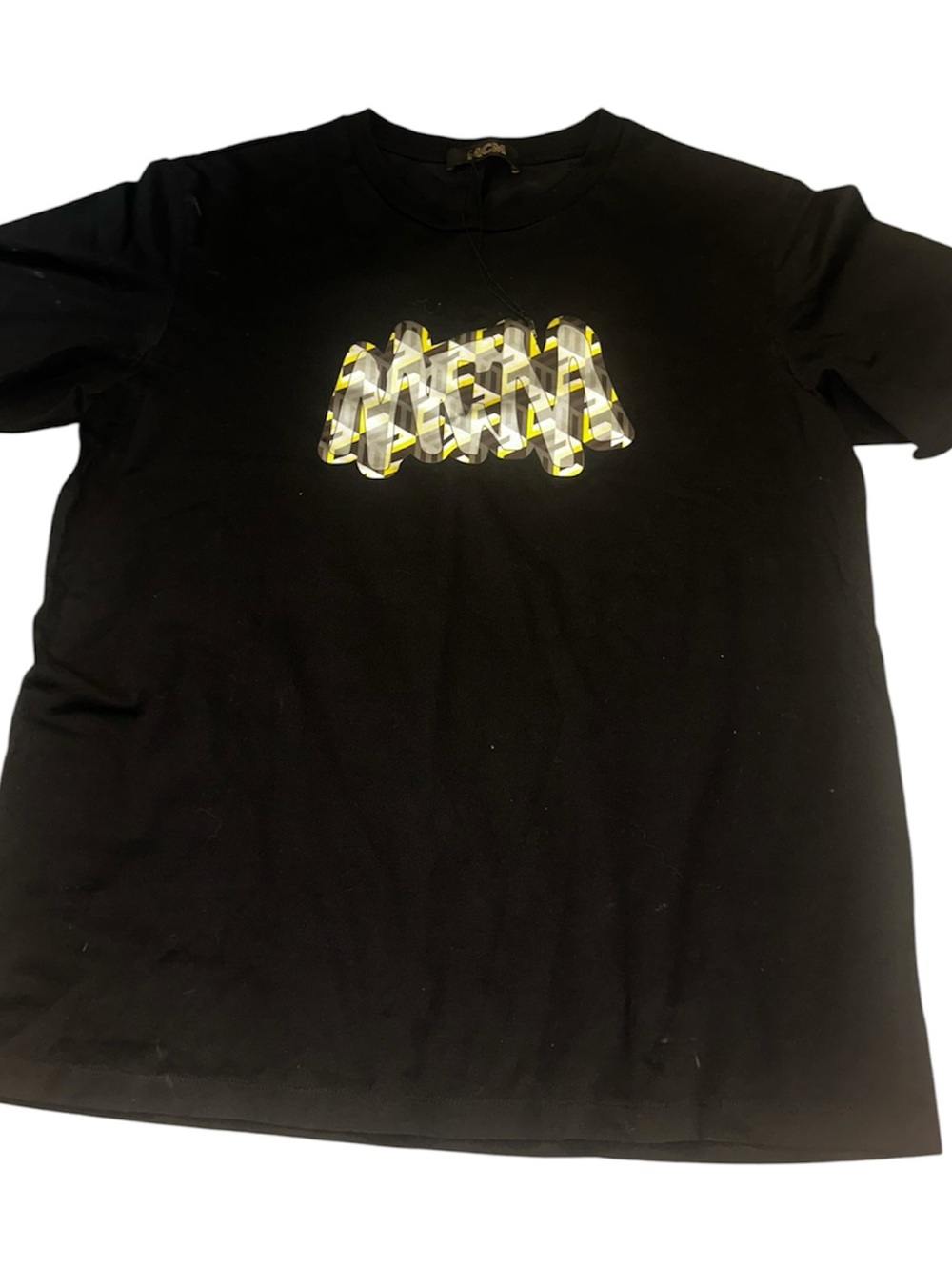 MCM Black Short Sleeve Tee with Yellow-Accent Logo
